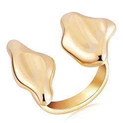 Golden 925 Sterling Silver Twist Leaf Open Cuff Ring, Wide Chunky Ring for Women, Golden, US Size 5 1/4(15.9mm)