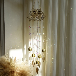 Прозрачный АВ Стеклянные ловцы солнца, металлические подвески в виде цветов, с металлическим колокольчиком для подвесного декора дома, ясно AB, 630 мм