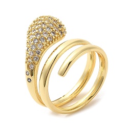 Real 18K Gold Plated Brass Micro Pave Cubic Zirconia Wrap Cuff Rings, Teardrop, Cadmium Free & Lead Free, Real 18K Gold Plated, Inner Diameter: 18mm