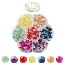 Mixed Color DIY Imitatin Jade Bracelet Making Kit, Including Glass Round Beads, Elastic Thread, Mixed Color, Beads: 8mm, Hole: 1.5mm, 105Pcs/set