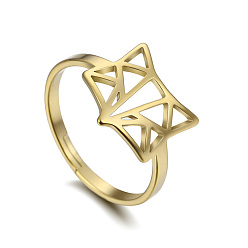 Golden Hollow 304 Stainless Steel Finger Rings, Fox, Golden, Inner Diameter: 15~20mm