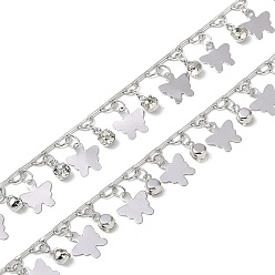 Платина Цепочки ручной работы из латуни и страз, для ожерелья браслеты решений, долговечный, пайки, с катушкой, бабочка, платина, 4x1x2.5 мм, около 16.40 футов (5 м) / рулон