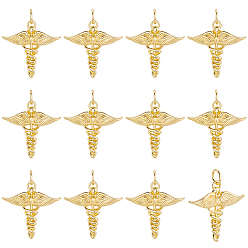 Настоящее золото 18K 12 латунные подвески шт., ангел, стойки покрытие, долговечный, без свинца и без кадмия, с целью перехода в кольце, реальный 18 k позолоченный, 20x19x3 мм, отверстие : 3.5 мм