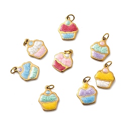 (52) Непрозрачная лаванда 304 нержавеющей стальной эмали подвески, мороженое прелести, ионное покрытие (ip), реальный 18 k позолоченный, с целью перехода в кольце, разноцветные, 12x10x1.5 мм, отверстие : 2.4 мм