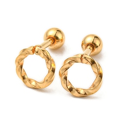 Golden Ion Plating(IP) 304 Stainless Steel Stud Earrings, Cartilage Earrings, Round Ring, Golden, 8mm