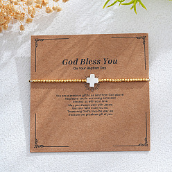 Белый Латунные круглые бусины эластичные браслеты, Украшения для женщин: крестик из смолы., реальный 18 k позолоченный, с открытки, белые, 6.89 дюйм (17.5 см)