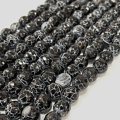 Black Crackle Agate Beads Strands, Round, Dyed, Grade A, Black, 8mm, Hole: 2mm, about 48pcs/strand