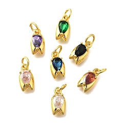 (52) Непрозрачная лаванда Латунные микро проложить кубического циркония подвески, слезинки, с прыжковых колец, без кадмия и без свинца, долговечный, стойки покрытие, реальный 18 k позолоченный, разноцветные, 11x6x4.5 мм, отверстие : 3 мм