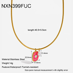 Red 304 Stainless Steel Enamel Evil Eye Rectangle Pendant Necklaces with Natural Pearl for Women, Golden, Red, 15.94 inch(40.5cm)