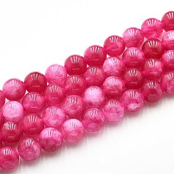 Темно-Розовый Природного кварца нитей бисера, окрашенные, круглые, имитация родонита, темно-розовыми, 6~6.5 мм, отверстие : 0.9~1 мм, около 60~63 шт / нитка, 14.96~15.35 дюйм (38~39 см)
