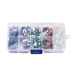 Звезда 100 шт 10 цвета стеклянные подвески, с пластиковой коробке, звезда, 13x13x7 мм, отверстие : 1.2 мм, 10 шт / цвет