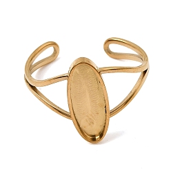 Real 18K Gold Plated Oval 304 Stainless Steel Open Cuff Bangle Makings with Bezel Tray, Ion Plating(IP), Long-Lasting Plated, Real 18K Gold Plated, Inner Diameter: 0.79 inch(2cm), Tray:15x6mm