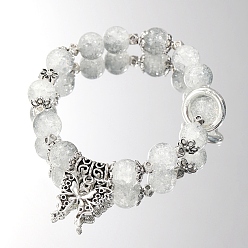Белый Дым Браслет из стеклянных круглых бусин с подвесками в виде бабочек, двойной браслет для женщин, серый, 7-7/8 дюйм (20 см)