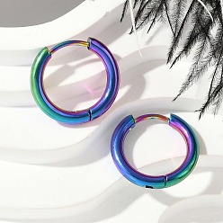 Rainbow Color 202 обруч серьги из нержавеющей стали замке, гипоаллергенные серьги, с 316 хирургическим стержнем из нержавеющей стали, ионное покрытие (ip), Радуга цветов, 16x2.5 мм