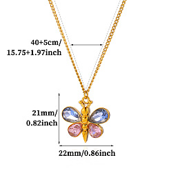 Dragonfly 304 Подвески из нержавеющей стали с сапфирами и розовыми стразами, золотые, стрекоза, 15.75 дюйм (40 см), Кулон : 22x21 мм