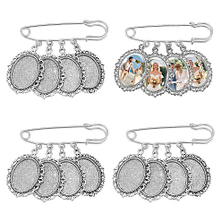Antique Silver 4Pcs Iron Brooches, with Alloy Pendant, Antique Silver, 65mm