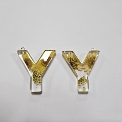 Letter Y Подвески из прозрачной эпоксидной смолы, подвески-буквы с петлями, Письмо Y, 41x36x7 мм, отверстие : 2 мм