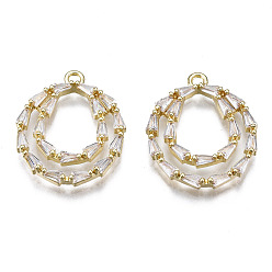 Golden Brass Inlaid Clear Cubic Zirconia Pendants, Ring with Teardrop, Golden, 21x18x2.5mm, Hole: 1.5mm