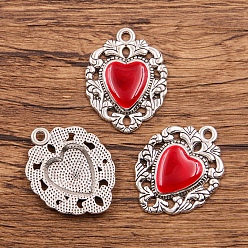 Красный Подвески из эмали и сплава, античное серебро, шарма сердца, красные, 34x26 мм