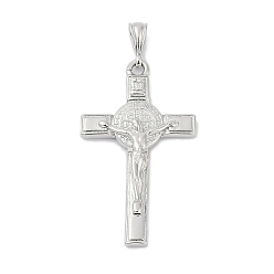 Platinum Brass Pendants, Cadmium Free & Lead Free, Crucifix Cross with Jesus Charms, Platinum, 44x25.5x4mm, Hole: 5.6x3mm