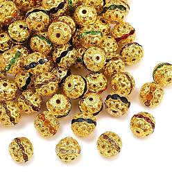 (52) Непрозрачная лаванда Латунные бусины со стразами , класс А, золото , круглые, 10 мм диаметром, отверстие : 1.2 мм