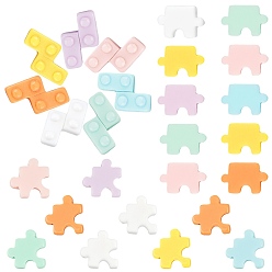 Mixed Color 105Pcs 3 Style Resin Cabochons, Opaque, Puzzle, Mixed Color, 16x16x3.5mm