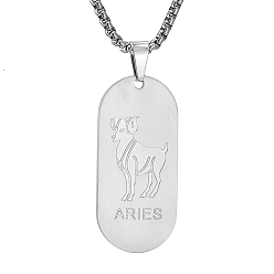 Овен Овальная цепочка из нержавеющей стали с подвеской в виде созвездия для мужчин и женщин, Овен, 19.69 дюйм (50 см)