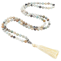 Flower Amazonite Натуральные цветочные бусы из амазонита, с подвесками из полиэстера с кисточками, 42.52 дюйм (108 см)