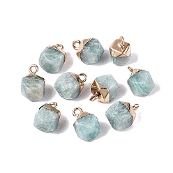 Amazonite Natural Amazonite Pendants, Polygon Charms, with Golden Tone Brass Loops, Golden, 11.5~14x7~9.5x7~9.5mm, Hole: 1.6~1.8mm