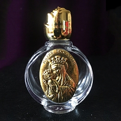 Antique Golden Glass Holy Water Bottle with Zinc Alloy Cap, Religion Portable Refillable Container, Antique Golden, 6.7x4.4cm