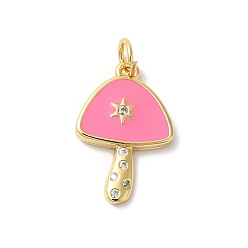 Pink Осенняя тема, стойка с покрытием, латунные подвески с кубическим цирконием, с эмалью и кольцом для прыжков, долговечный, без кадмия и без свинца, звезда с грибом, реальный 18 k позолоченный, розовые, 18.5x12x2 мм, отверстие : 3 мм