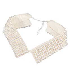 Cornsilk Detachable Polyester Bib, Plastic Imitation Pearl Beaded False Stand Collar, with Extension Chain, for Costume Decoration, Cornsilk, 390~420x83x10.5mm