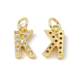 Letter K Real 18K Gold Plated Brass Micro Pave Clear Cubic Zirconia Charms, with Jump Ring, Letter.K, 11x6.5x2.5mm, Hole: 3.4mm