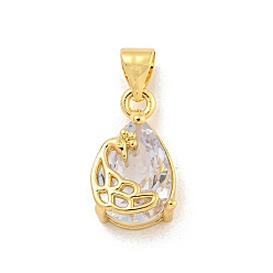 Настоящее золото 18K Стойка металлическая латунная микропрофилированная кубическая циркония подвески, без кадмия и без свинца, долговечный, слезинка с павлина, реальный 18 k позолоченный, 16x9x7 мм, отверстие : 5x3.5 мм