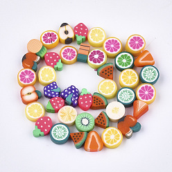 Colorful Handmade Polymer Clay Beads Strands, Fruit Theme, Mixed Shapes, Mixed Color, 7~11x8~12x3~7mm, Hole: 1~1.2mm, about 40pcs/strand, 14.5 inch