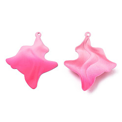 Hot Pink Spray Painted Iron Pendants, Wave, Hot Pink, 45x37x7mm, Hole: 1.6mm