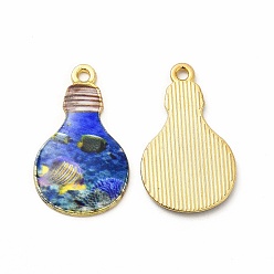 Medium Blue Alloy Printed Pendants, Cadmium Free & Nickel Free & Lead Free, Bulb, Medium Blue, 28x17x2mm, Hole: 1.8mm