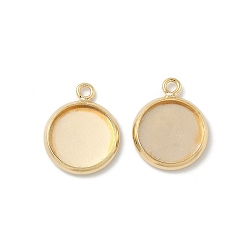 Настоящее золото 24K Плоские круглые настройки кабошон латунь подвесные, стеллажное покрытие круглые пустые поддоны с окантовкой, долговечный, без свинца и без кадмия, реальный 24 k позолоченный, лоток : 10 мм, 15x12x2 мм, отверстие : 1.5 мм