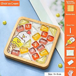 Ice Cream Набор для изготовления мозаичных подставок под кружки своими руками, с белым латексным клеем, губка для уборки и одноразовая перчатка, бамбуковая циновка для чашки и стеклянная мозаика, кристаллическая затирка, мультяшные нашивки, мороженое, 61x25x2 мм