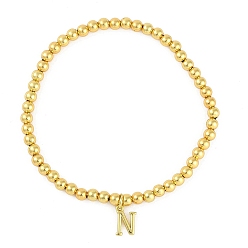 Letter N Латунные подвески браслеты, реальный 18 k позолоченный, Письмо N, 0.16 дюйм (0.4 см), внутренний диаметр: 2.17 дюйм (5.5 см), Кулон : 10~10.5x2.5~8 мм