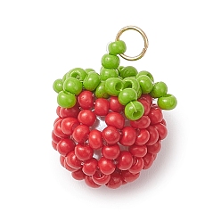 Красный Подвески в виде томатов из стеклянных бусин, с 304 открытым стопорным кольцом из нержавеющей стали, красные, 16x14x12 мм, отверстие : 3 мм