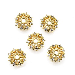 Золотой Колпачки для бусин из цветочной латуни с микропаве из кубического циркония, стойки покрытие, долговечный, без свинца и без кадмия, золотые, 8.5x2.5 мм, отверстие : 1.6 мм