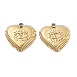 Настоящее золото 18K 304 подвески из нержавеющей стали, со стразами, ионное покрытие (ip), сглаз, реальный 18 k позолоченный, 16x16x3 мм, отверстие : 1.6 мм