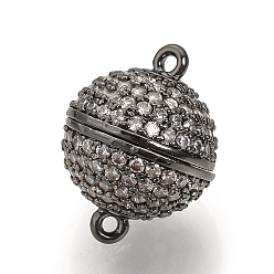 Черный Цвет Металла Магнитные застежки из латуни с цирконием и микропаве с петлями, круглые, металлический черный , 14x10 мм, отверстие : 1 мм