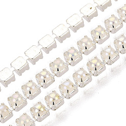 Beige Cadenas de tenis de imitación de perlas de hierro y plástico ABS, plaza, arco iris chapado, con carrete, plata, crema, 2x2x2 mm, sobre 10 yardas / rodillo