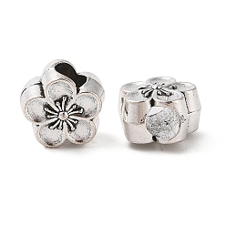 Античное Серебро Европейские сплавочные бусины тибетского стиля , без кадмия и без свинца, бусины с большим отверстием, цветок, античное серебро, 11x11.5x7.5 мм, отверстие : 4.3 мм, Около 474 шт / 1000 г
