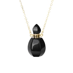 Black Onyx Ожерелье с подвеской в виде флакона духов из натурального черного оникса (окрашенного и нагретого), ожерелье в виде флакона с эфирным маслом для ароматерапии с цепочкой из нержавеющей стали, 24.02 дюйм (61 см)