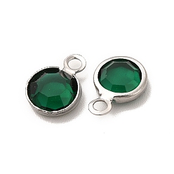 Mixed Color 304 Stainless Steel with Glass Charms, Stainless Steel Color, Faceted Flat Round, Mixed Color, 9.5x6.5x2mm, Hole: 1.5mm