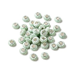 Средний Морско-зеленый Непрозрачная смола европейский бисер, бусины с большим отверстием, рондель с латунными сердечниками, покрытыми серебром, средний морской зеленый, 14x7.5 мм, отверстие : 5 мм