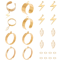 Золотой Набор для самостоятельного изготовления регулируемого кольца-шарма, включая 304 петлевое основание из нержавеющей стали, 201 прелести нержавеющей стали, лист и молния, золотые, 26 шт / коробка